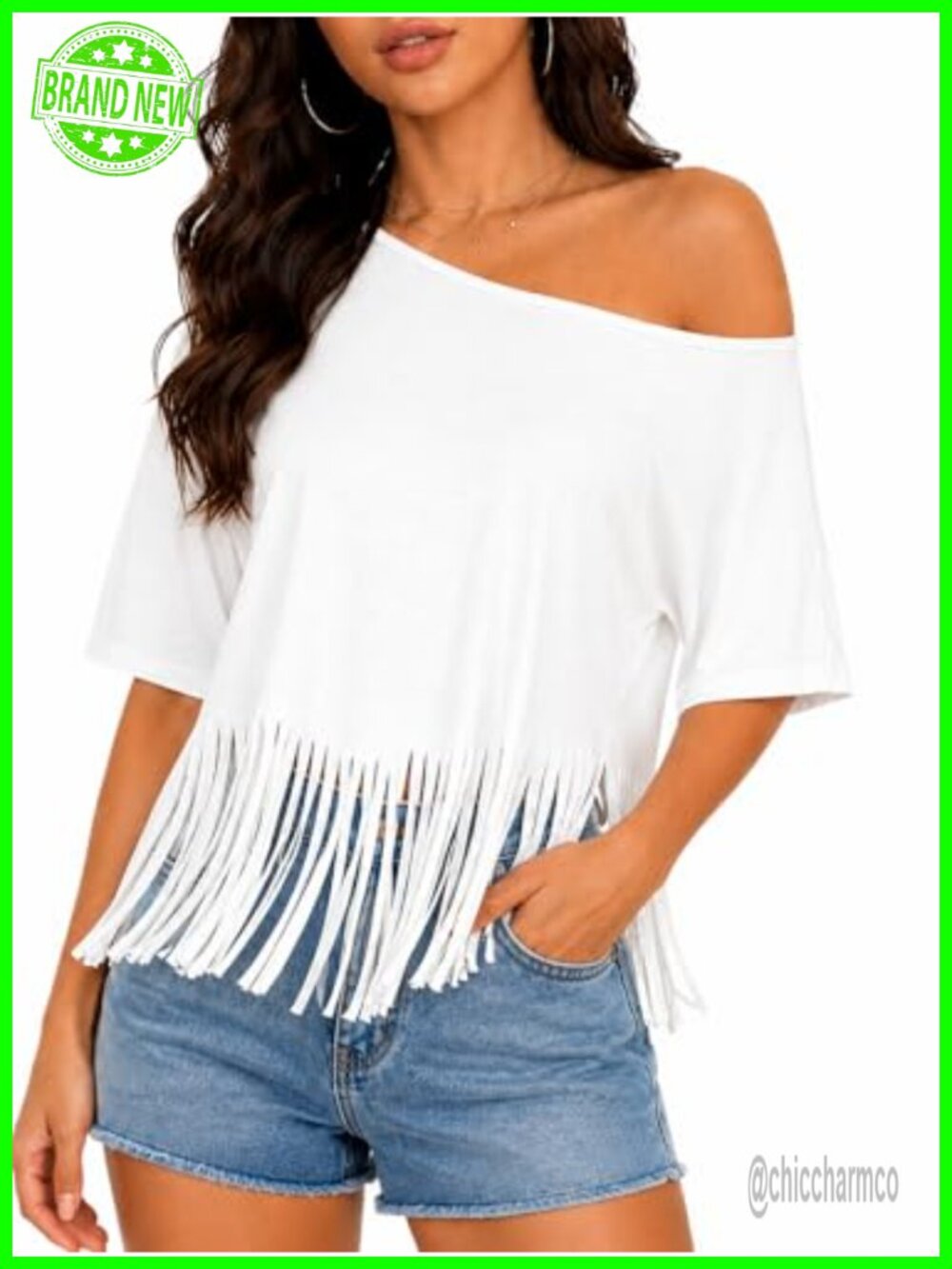 Fringe Off Shoulder Crop Top Asymmetrical One Shoulder Fringe Tassel Tee